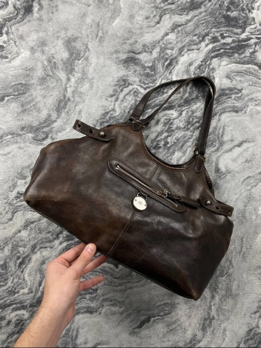 Mulberry Dark Brown Leather Double-Handle Shoulder Bag